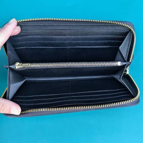 Coach Signature C Scattered Apple Print Black Long Accordion Zip Wallet - Picture 6 of 8